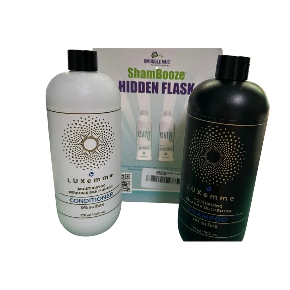 ShamBooze Hidden Flask 2 Pack‎ Shampoo Conditioner Bottles 34oz Cruise Travel
